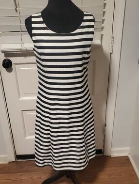 CHARLIE B Black and White Striped Sleeveless Dress